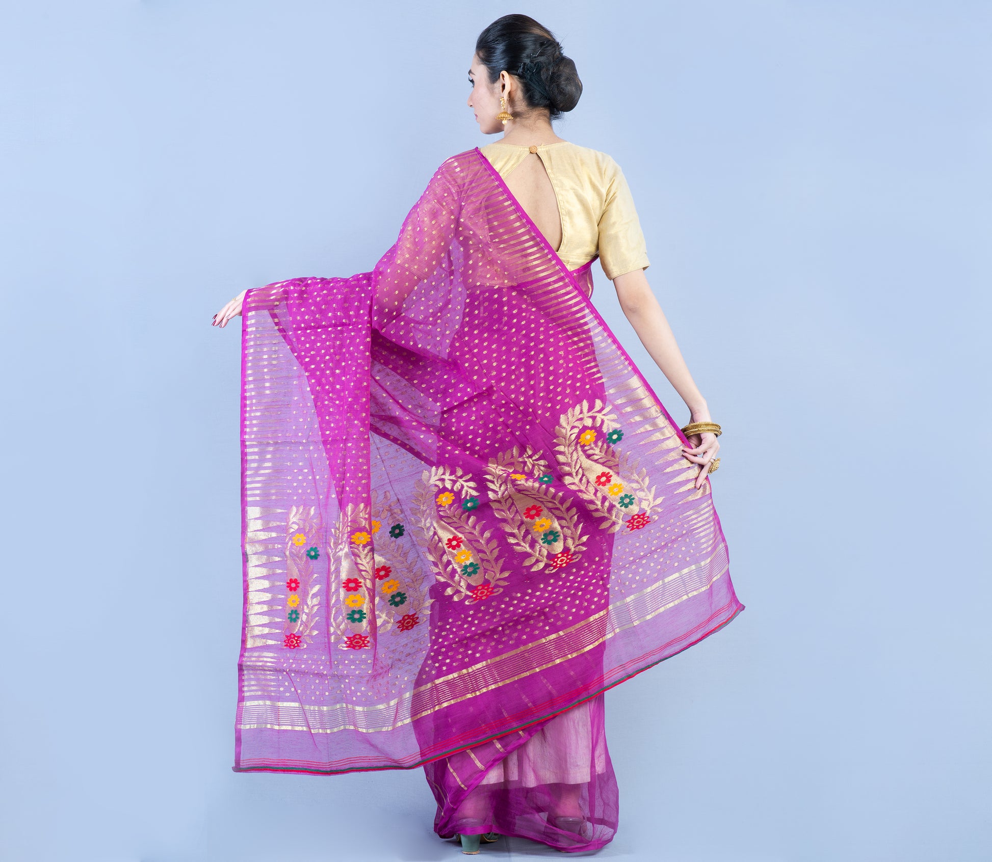 Handloom Saree with Zari Work all over the Saree - Purple - ArtisanSoul