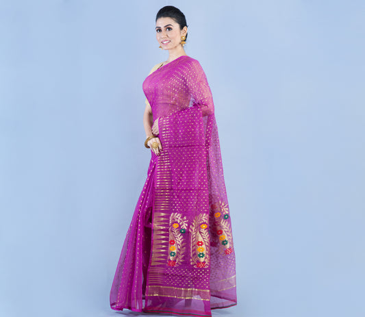 Handloom Saree with Zari Work all over the Saree - Purple - ArtisanSoul