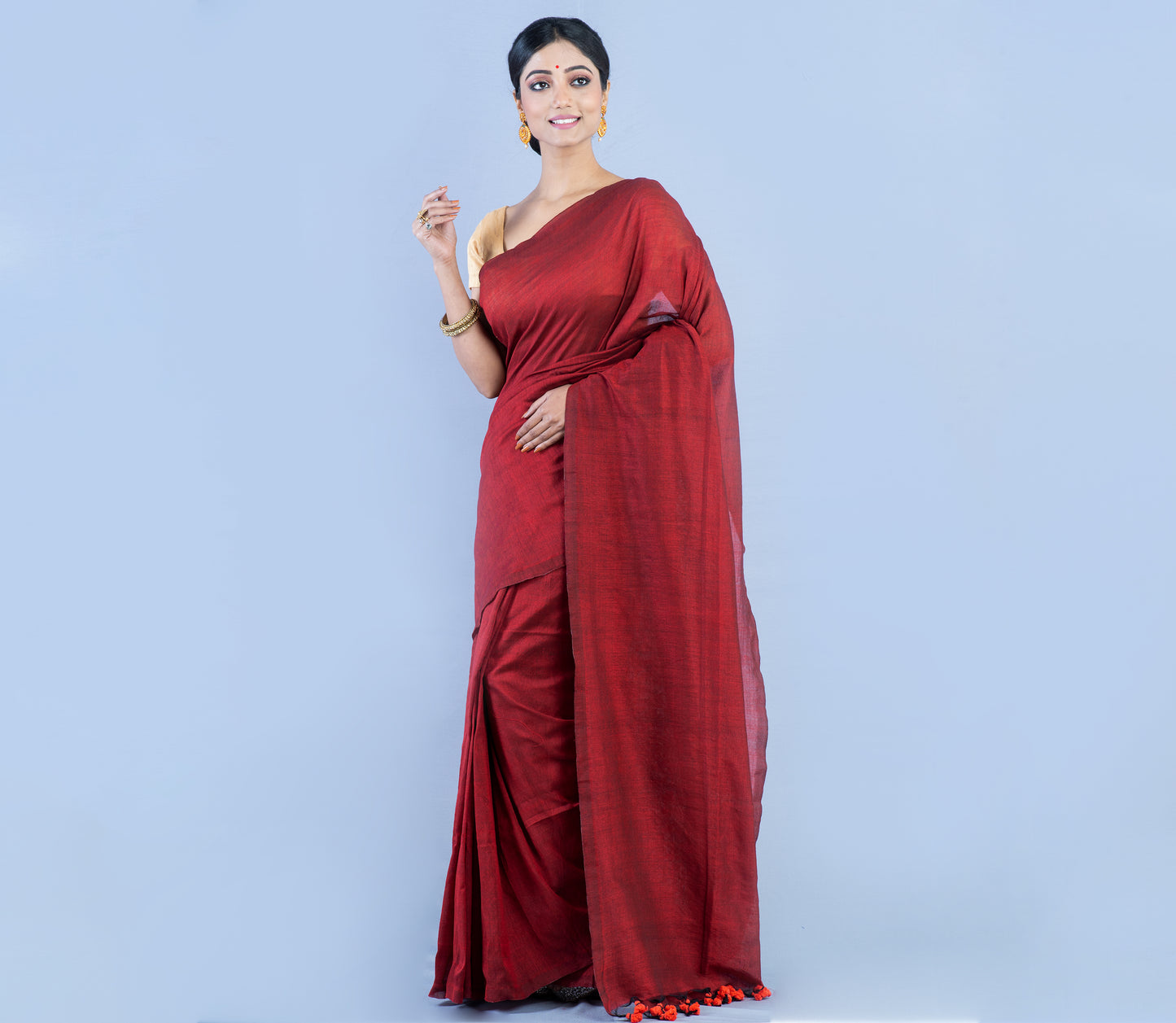Handloom Saree - Maroon - ArtisanSoul