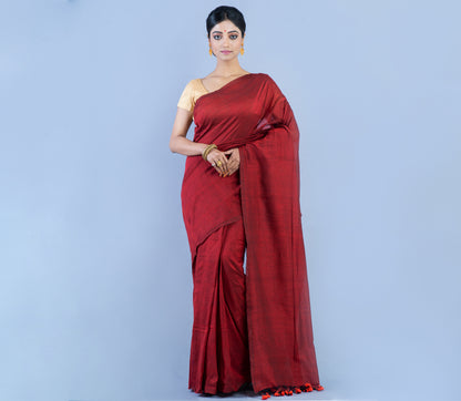 Handloom Saree - Maroon - ArtisanSoul