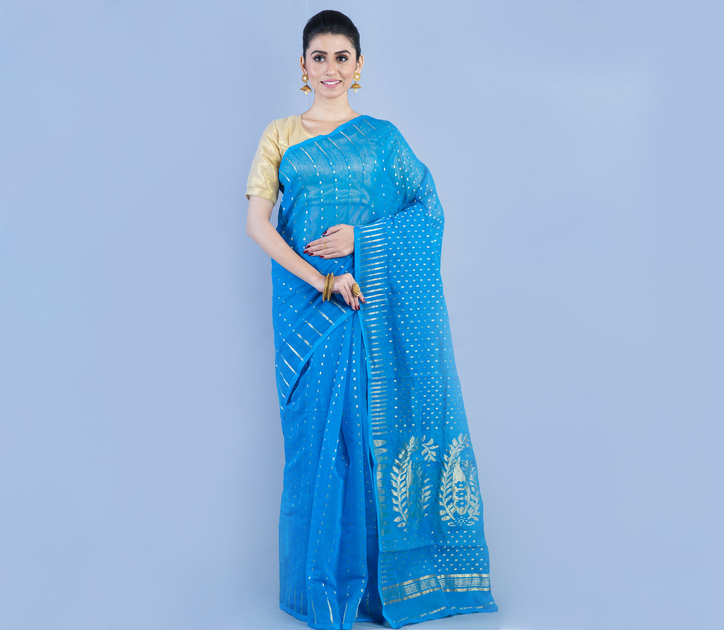 Handloom Saree With All over Zari Work - Blue - ArtisanSoul