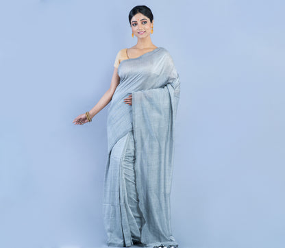 Handloom Saree - Silver - ArtisanSoul