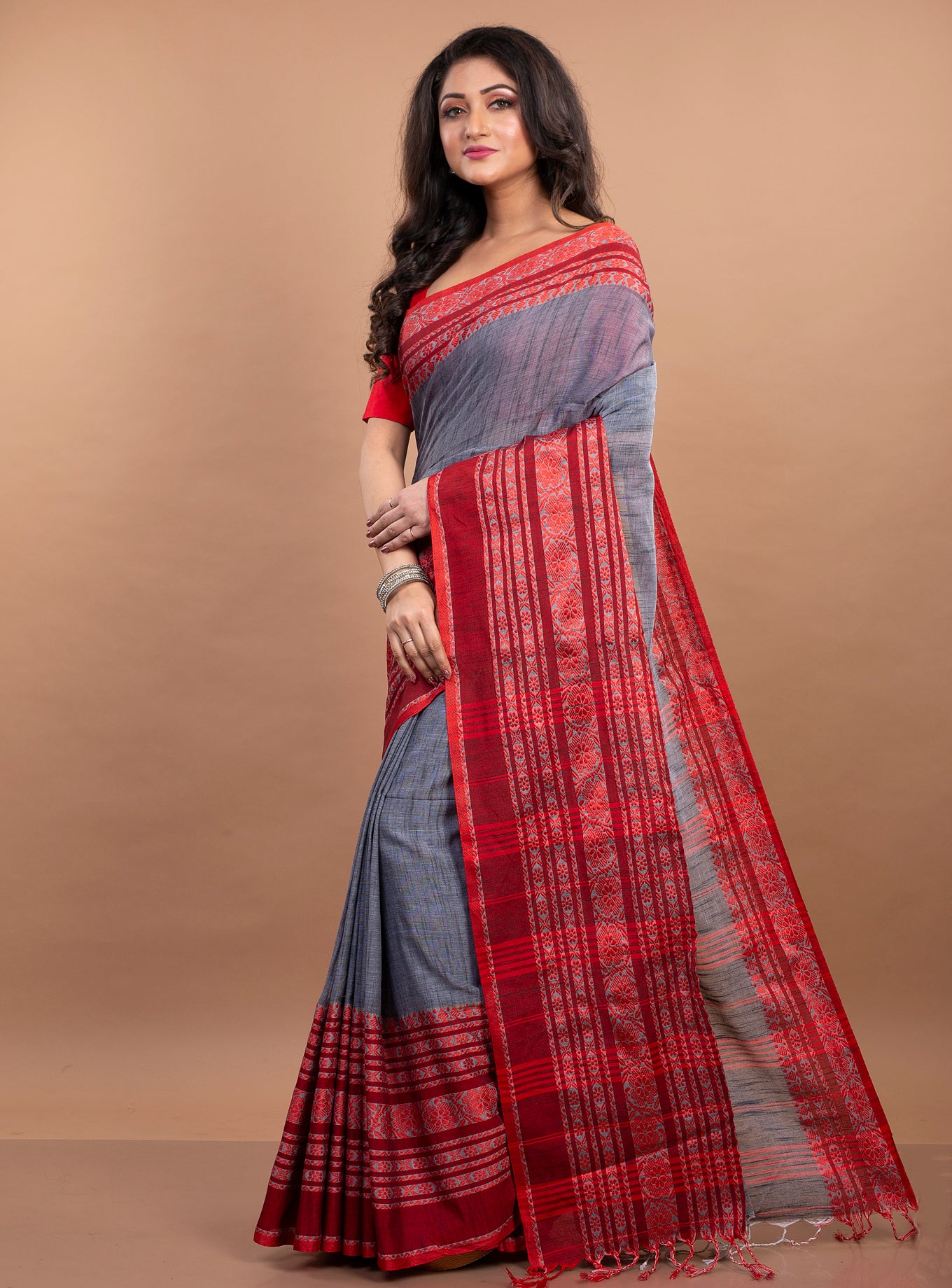 Red And Grey Party Wear Saree | Latest Kurti Designs