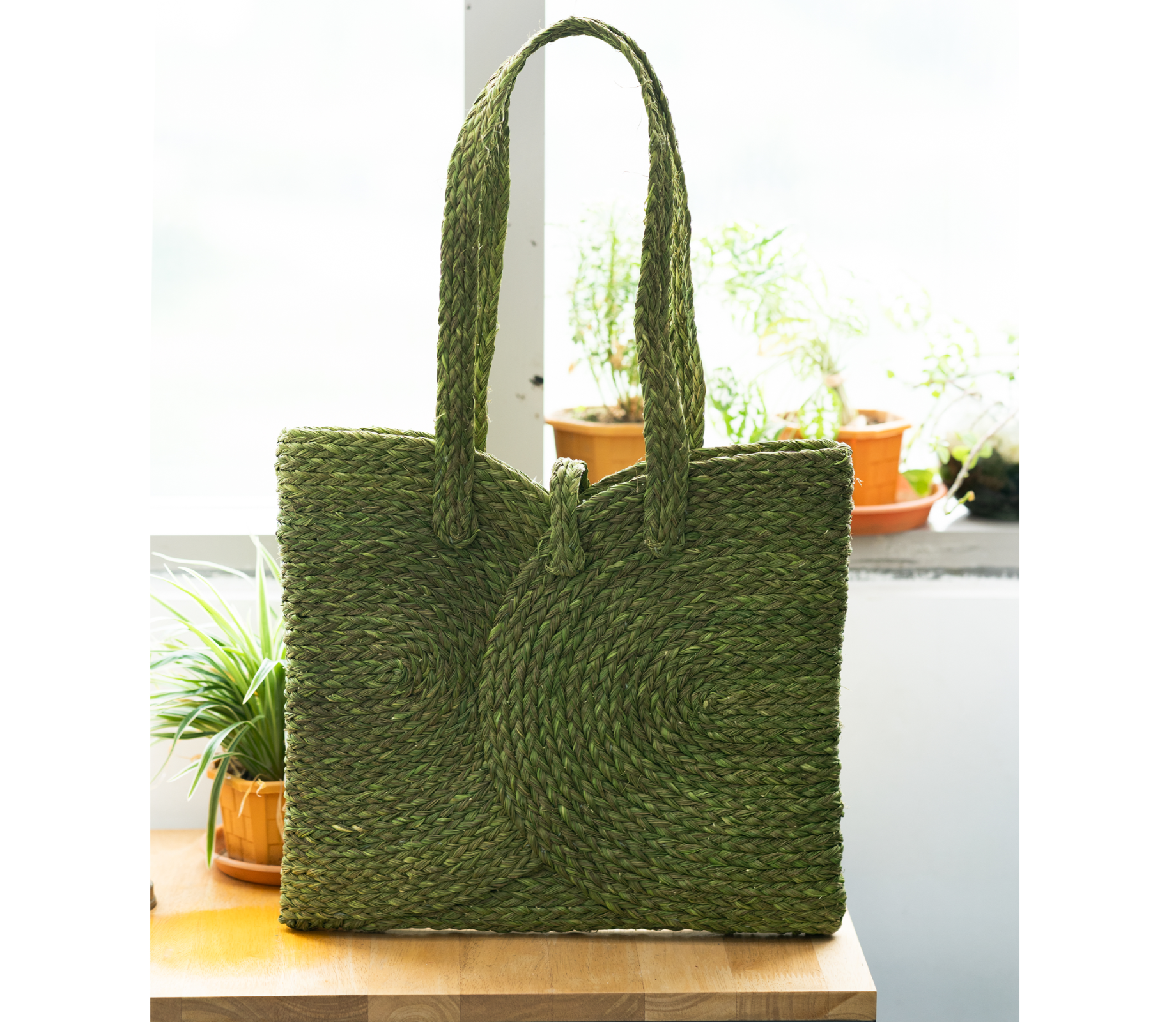 Multi utility bag of Sabai Grass - Olive green - ArtisanSoul