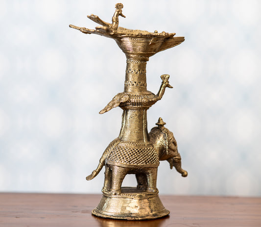 Authentic Dokra Art from Odisha - Elephant Lamp Big - ArtisanSoul