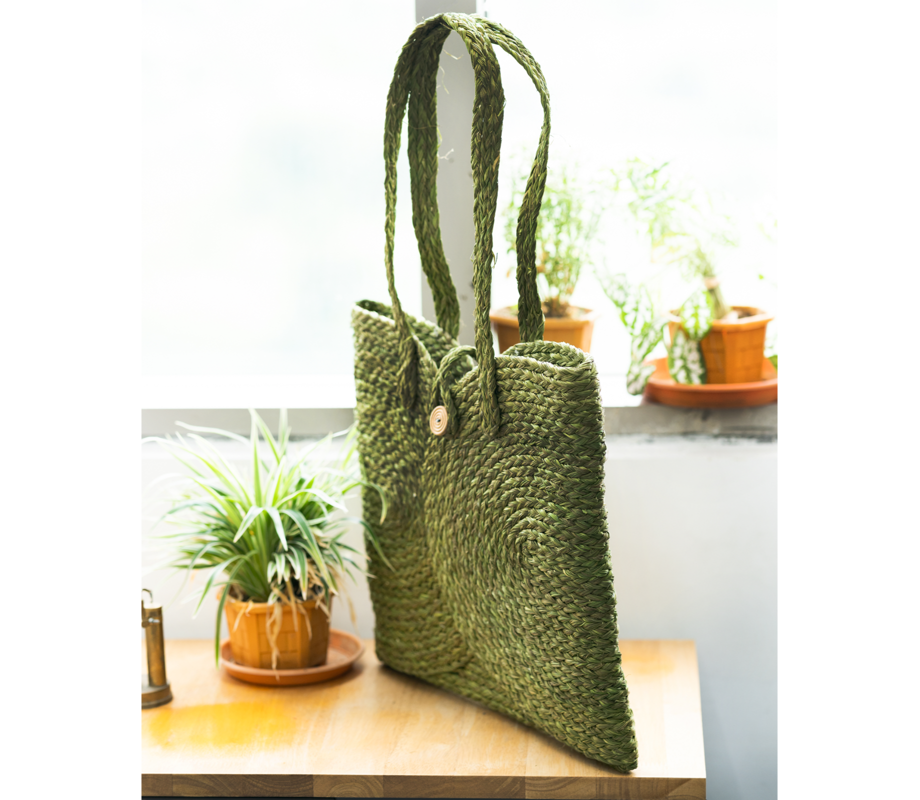 Multi utility bag of Sabai Grass - Olive green - ArtisanSoul