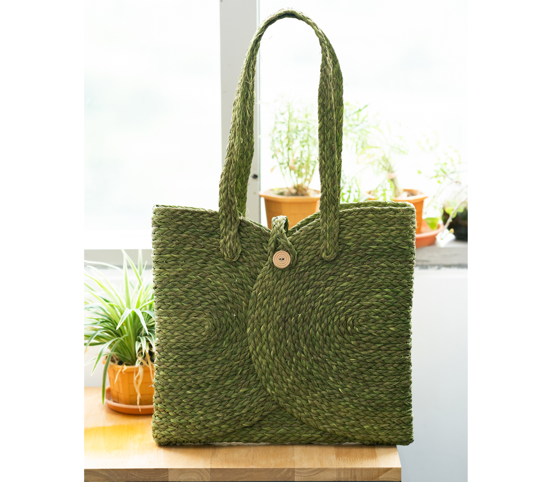 Multi utility bag of Sabai Grass - Olive green - ArtisanSoul