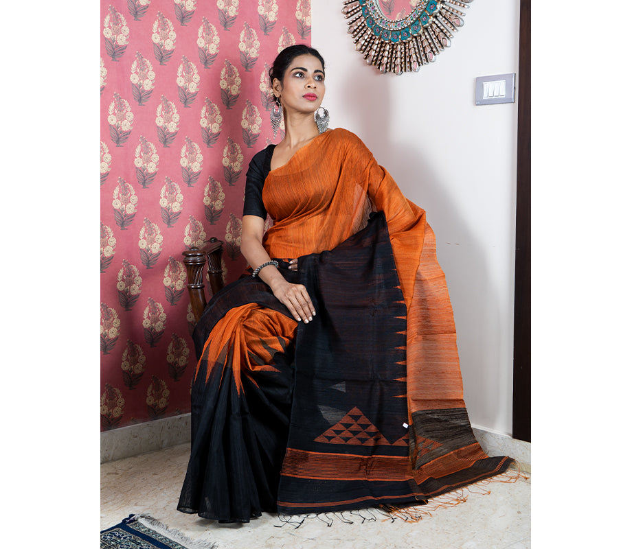 Handloom Matka Silk Saree - Dark Brown - ArtisanSoul
