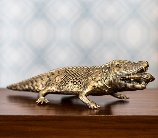 Authentic Dhokra Art from Odisha - Crocodile - ArtisanSoul