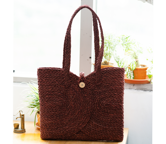 Multi Utility Bag of Sabai Grass - Maroon - ArtisanSoul