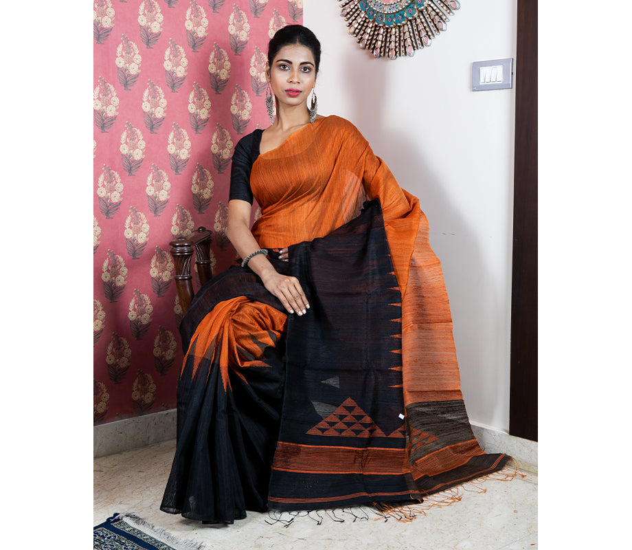 Handloom Matka Silk Saree - Dark Brown - ArtisanSoul