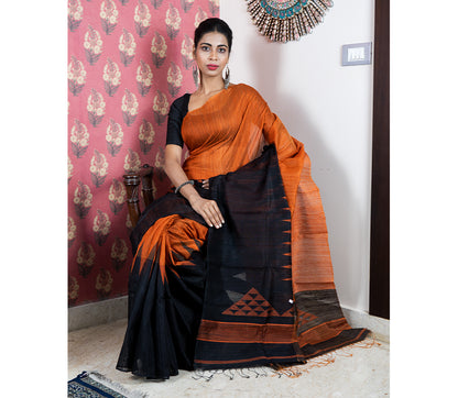 Handloom Matka Silk Saree - Dark Brown - ArtisanSoul