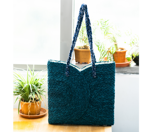 Multi Utility Cloth Lining Bag of Sabai Grass - Blue - ArtisanSoul