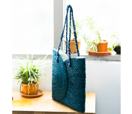 Multi Utility Cloth Lining Bag of Sabai Grass - Blue - ArtisanSoul
