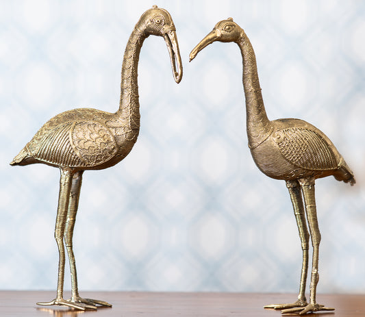 Authentic Dokra Art from Odisha - Crane Pair Big - ArtisanSoul