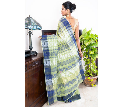 Handloom Jamdani Saree - Sage Green - ArtisanSoul