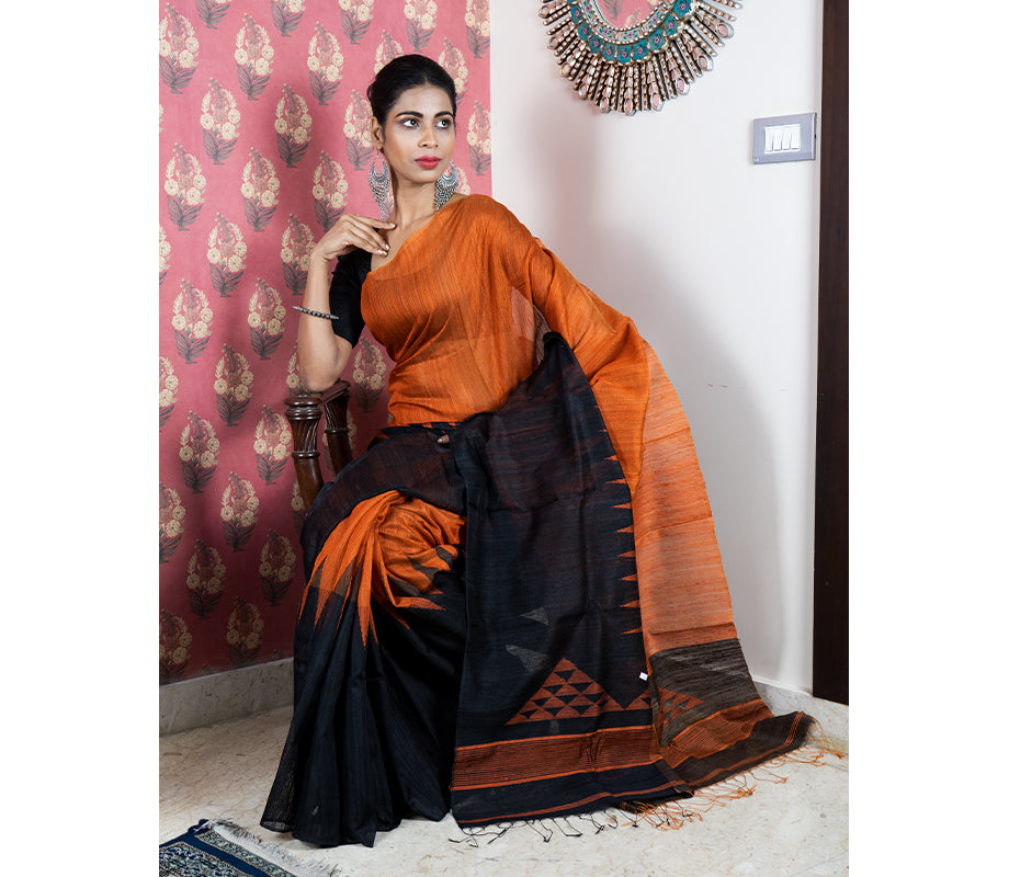 Handloom Matka Silk Saree - Dark Brown - ArtisanSoul