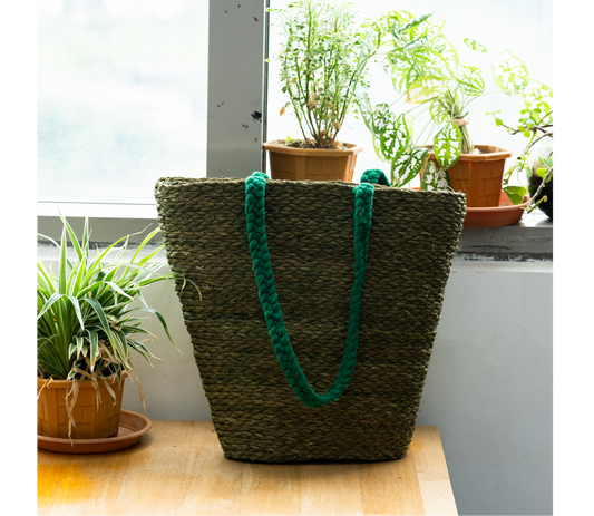 Multi Utility bag of Sabai Grass - Triangle- Green - ArtisanSoul