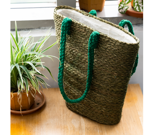 Multi Utility bag of Sabai Grass - Triangle- Green - ArtisanSoul