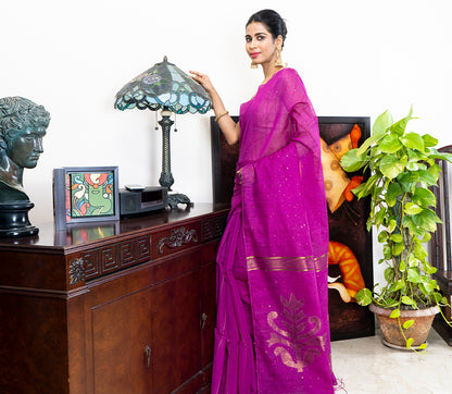 Purple 'Chumki-Kaj' Handloom Saree - ArtisanSoul