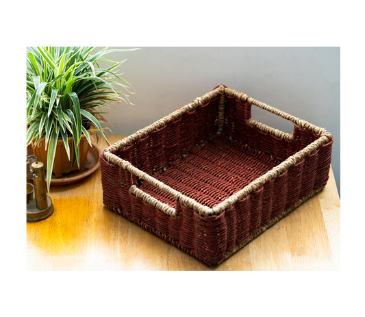 Multi Purpose Tray of Sabai Grass - Maroon - ArtisanSoul