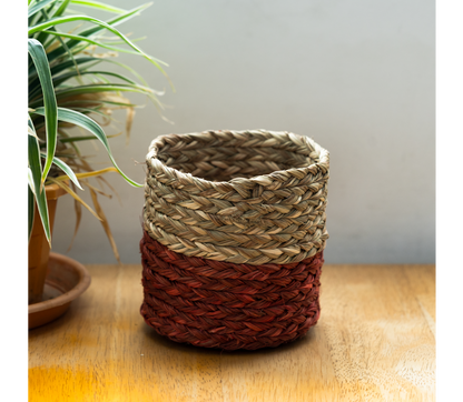 Small Planter of Sabai Grass - Red and Natural - ArtisanSoul
