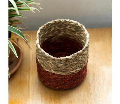 Small Planter of Sabai Grass - Red and Natural - ArtisanSoul