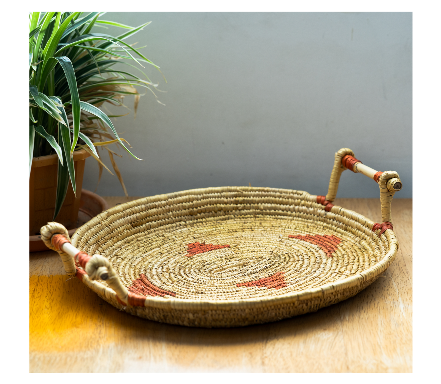 Sikki Grass Tray With Handel - Natural & Red Spots - ArtisanSoul