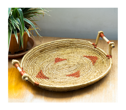 Sikki Grass Tray With Handel - Natural & Red Spots - ArtisanSoul