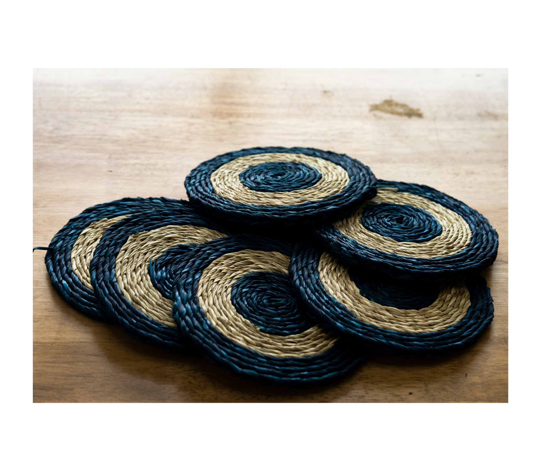 Coaster Set of Sabai Grass - Blue & Natural - ArtisanSoul
