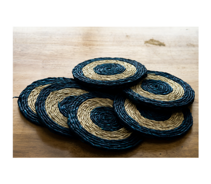 Coaster Set of Sabai Grass - Blue & Natural - ArtisanSoul