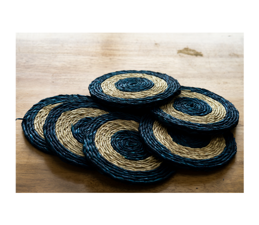 Coaster Set of Sabai Grass - Blue & Natural - ArtisanSoul