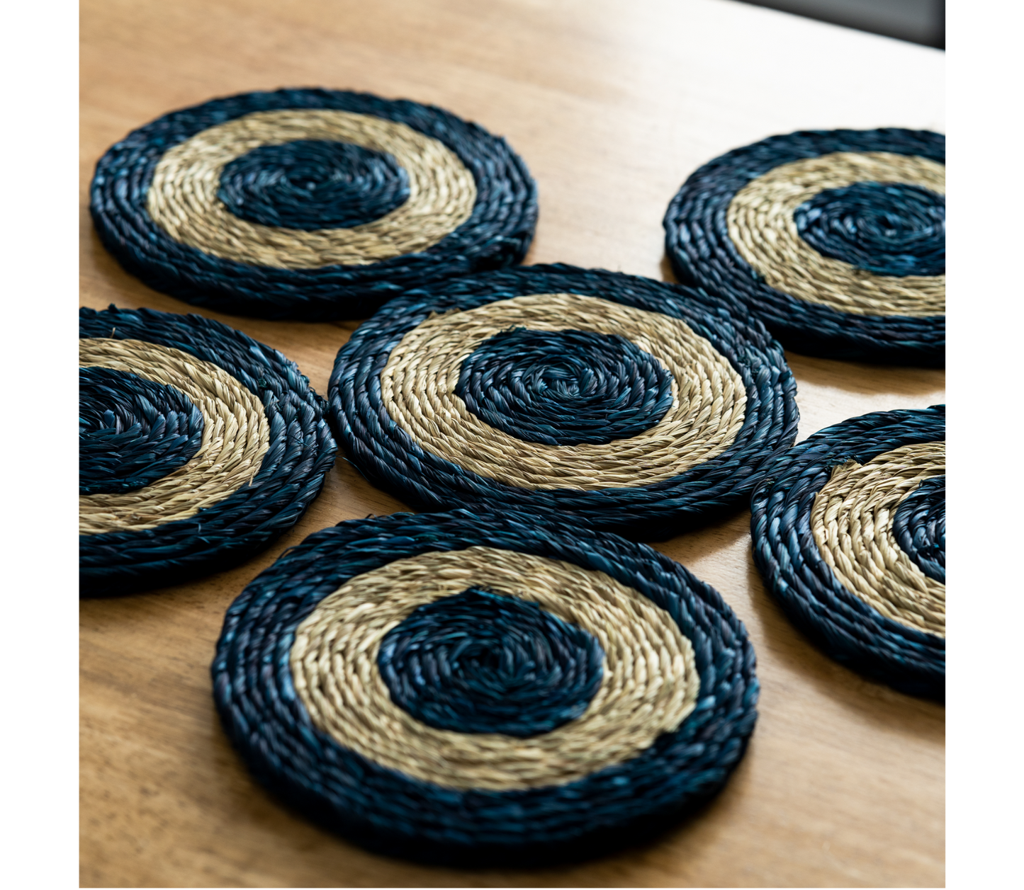 Coaster Set of Sabai Grass - Blue & Natural - ArtisanSoul
