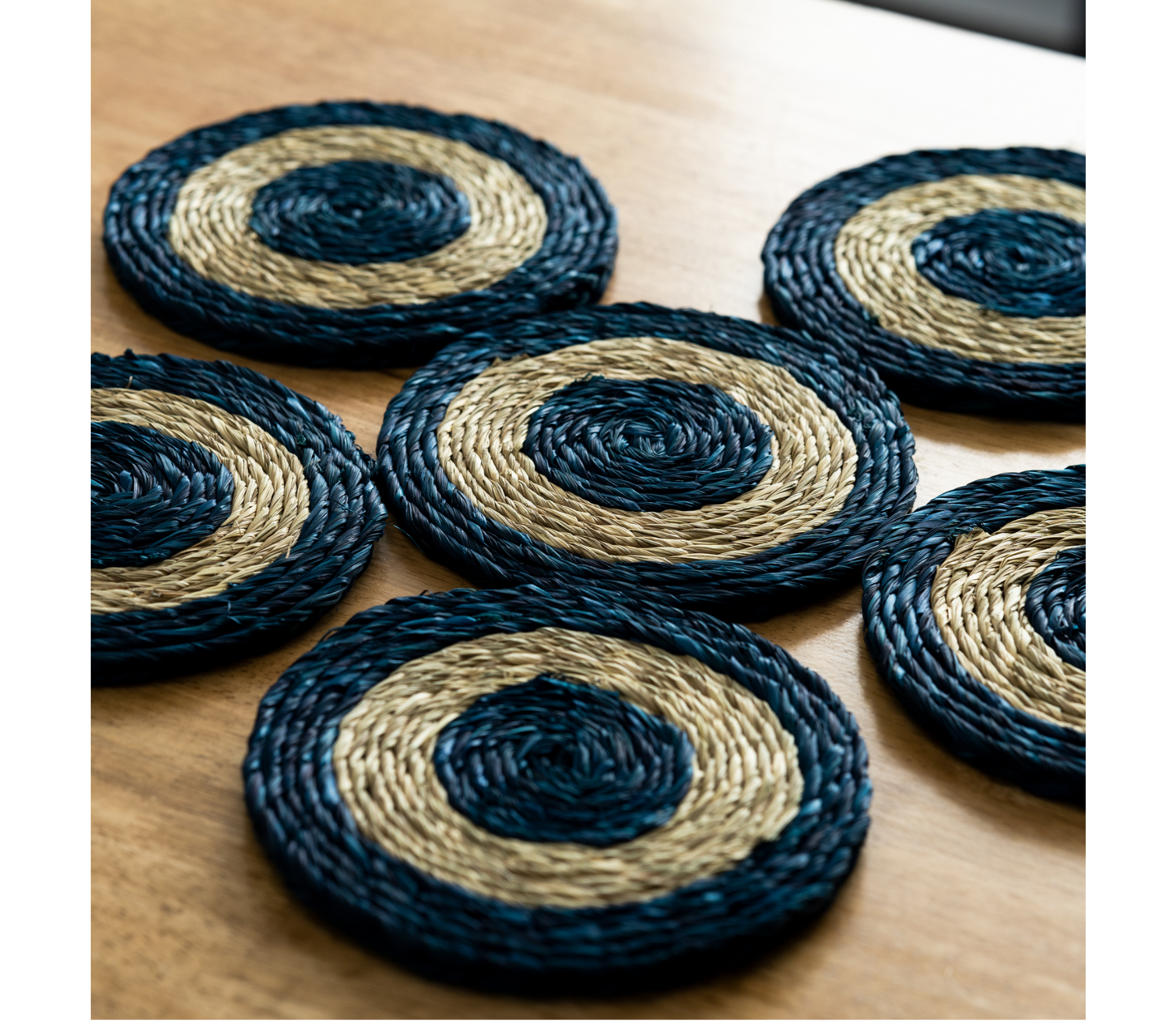 Coaster Set of Sabai Grass - Blue & Natural - ArtisanSoul