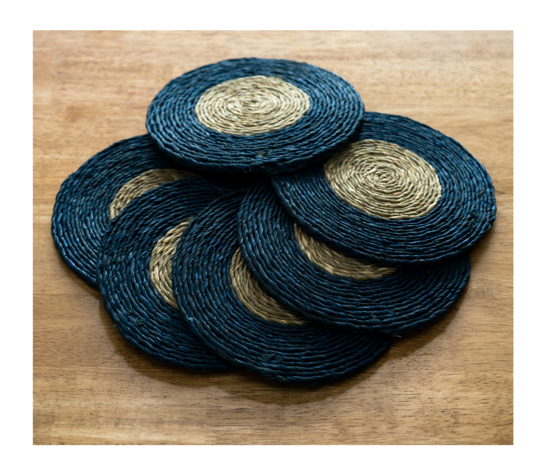 Coaster Set of Sabai Grass - Blue & Natural - ArtisanSoul