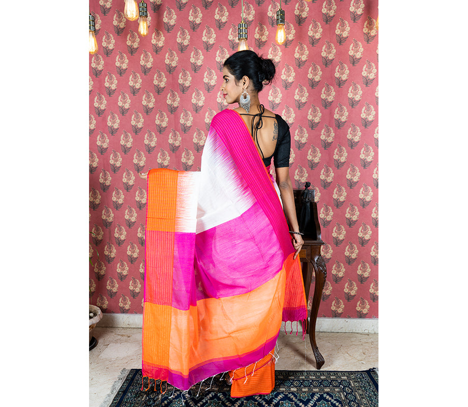 Party Wear Ladies Orange Linen Fancy Plain Saree, Packaging Type: Plastic  Bag at Rs 1050 in Santipur