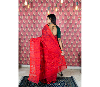 Handloom Jamdani Saree - Red