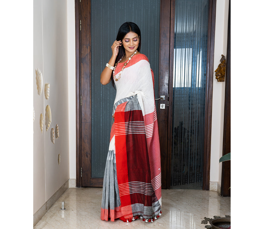 Green and Maroon color pochampally Ikkat cotton handloom saree with  pochampalli design saree -PIKT0000183