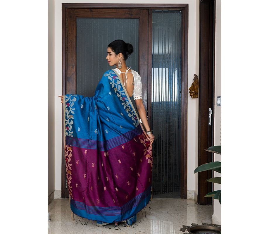 Handloom Saree with all Over work on the Saree - Marlin Blue and Purple