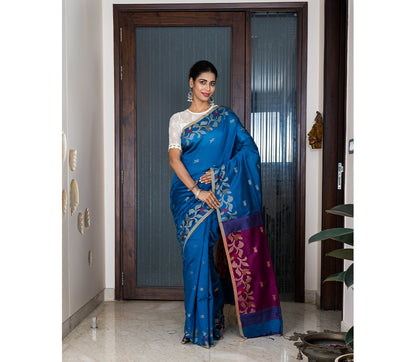 Handloom Saree with all Over work on the Saree - Marlin Blue and Purple