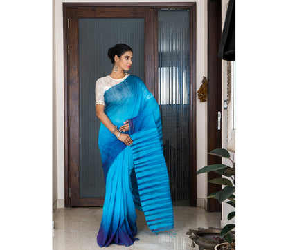 Handloom Ikkat Saree - Navy Blue on Blue - ArtisanSoul