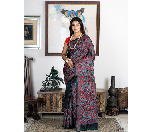 Kantha Stitch on Black Saree