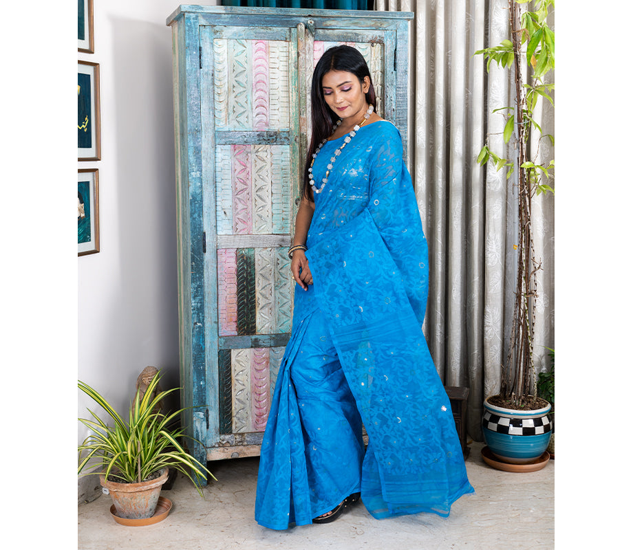 Buy KH Enterprise Self Design, Woven Jamdani Cotton Silk, Cotton Blend  Light Blue Sarees Online @ Best Price In India | Flipkart.com