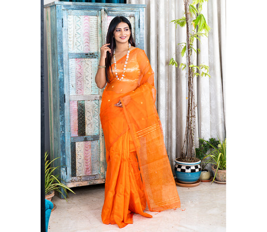 Handloom Muslin Silk Saree - Orange