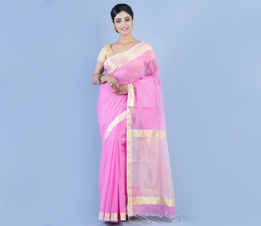 Handloom Saree from Nadia West Bengal - Pink - ArtisanSoul