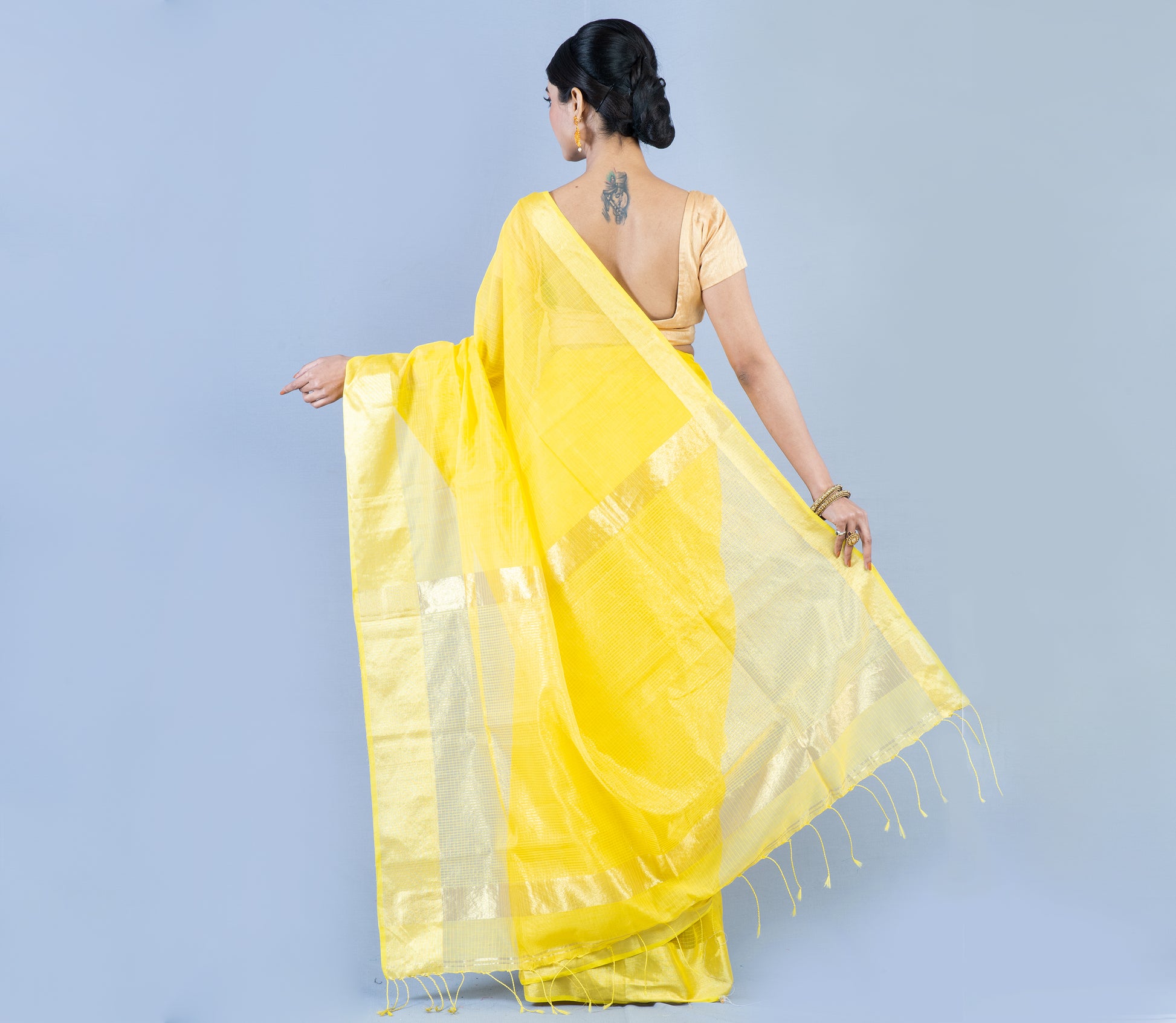 Handloom Saree from Nadia West Bengal - Yellow - ArtisanSoul