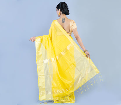 Handloom Saree from Nadia West Bengal - Yellow - ArtisanSoul