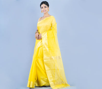 Handloom Saree from Nadia West Bengal - Yellow - ArtisanSoul