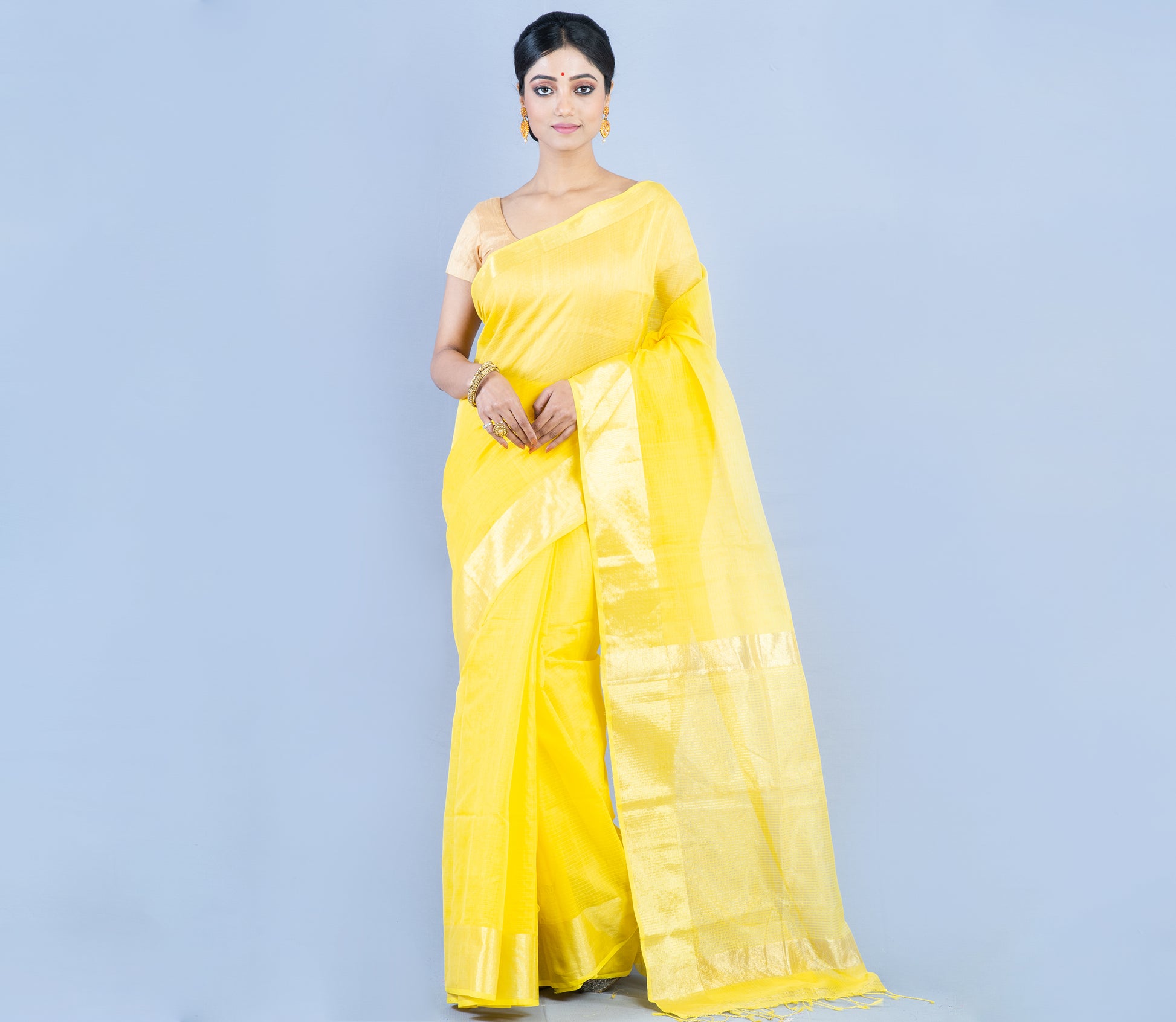 Handloom Saree from Nadia West Bengal - Yellow - ArtisanSoul