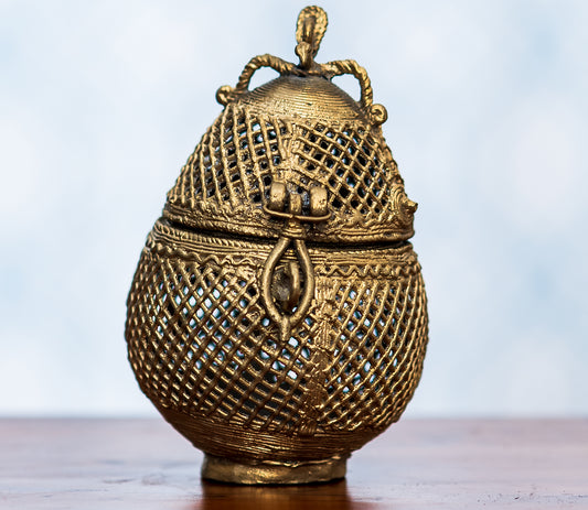 Authentic Dokra Art from Odisha - Oval Lamp Box - ArtisanSoul